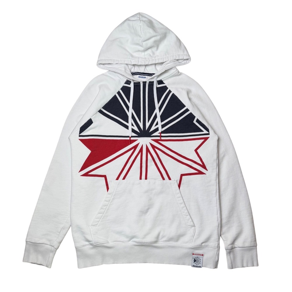 Reebok Hoodie Union Jack Star Graphic White Retro Sporty Streetwear Sz M